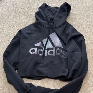 Adidas Black Crop Hoodie with Metallic Logo XS